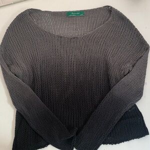 Gray Navy Open-Knit Crochet Sweater - Size S